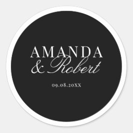 Pegatina Redonda Elegant Classy Black and White Wedding