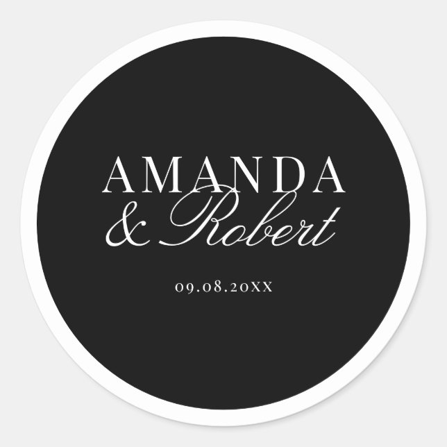 Pegatina Redonda Elegant Classy Black and White Wedding (Anverso)