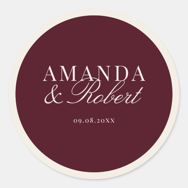 Pegatina Redonda Elegant Classy Burgundy Wedding (Anverso)