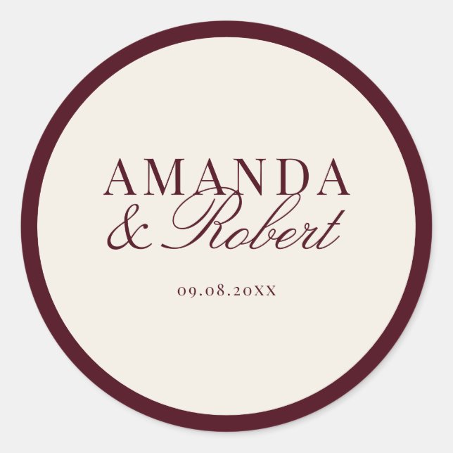 Pegatina Redonda Elegant Classy Burgundy Wedding (Anverso)