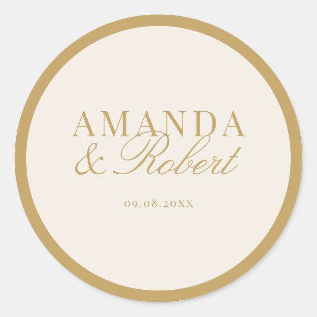 Pegatina Redonda Elegant Classy Ivory and Gold Wedding (Anverso)
