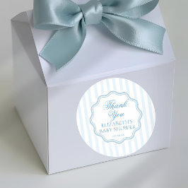 Pegatina Redonda Elegant Coastal Blue Stripe Wavy Script Thank You