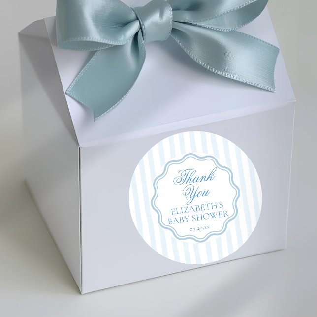 Pegatina Redonda Elegant Coastal Blue Stripe Wavy Script Thank You (Subido por el creador)