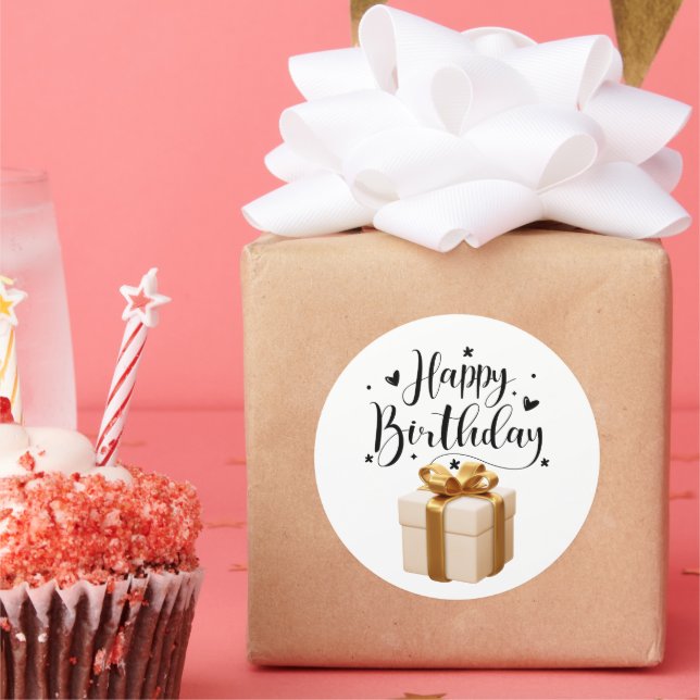 Pegatina Redonda Elegant Cream & Gold Luxury Happy Birthday  (Fiesta)
