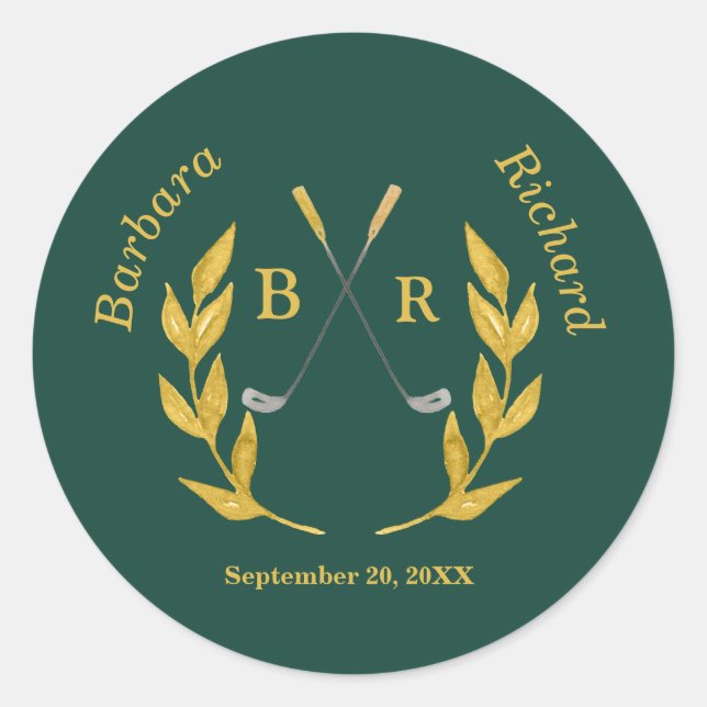 Pegatina Redonda Elegant Custom Golf Theme Wedding (Anverso)