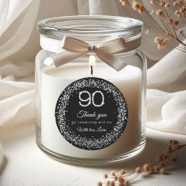Pegatina Redonda Elegant Diamonds 90th Birthday Thank you Sticker