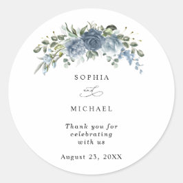 Pegatina Redonda Elegant Dusty Blue Floral Wedding Sticker