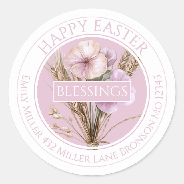 Pegatina Redonda Elegant Easter Floral Design  (Anverso)
