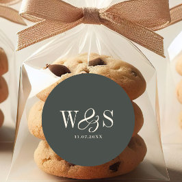 Pegatina Redonda Elegant ebony initial wedding couples