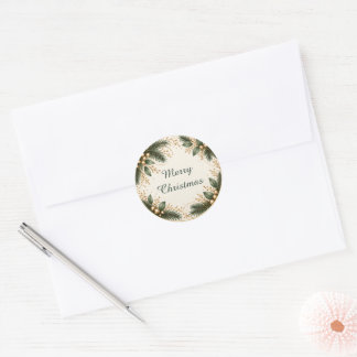 Pegatina Redonda Elegant Evergreen Gold Christmas Stickers