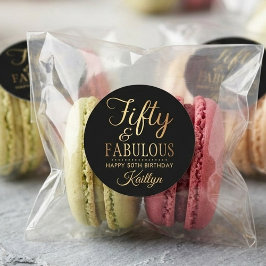 Pegatina Redonda Elegant Fifty and Fabulous! 50th Birthday Party