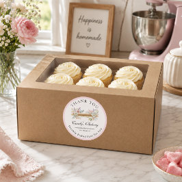 Pegatina Redonda Elegant Floral Bakery Rodillo de amasar Gracias