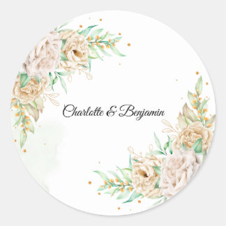 Pegatina Redonda Elegant Floral Greenery Wedding Favor Sticker