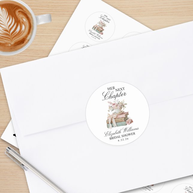 Pegatina Redonda Elegant Floral Her Next Chapter Bridal Shower  (Subido por el creador)