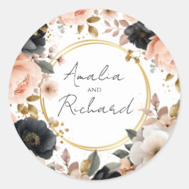 Pegatina Redonda Elegant Floral Personalized Wedding Sticker