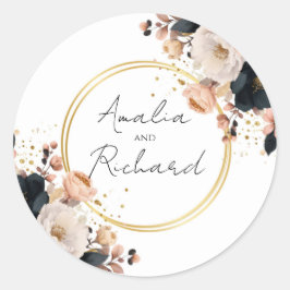 Pegatina Redonda Elegant Floral Personalized Wedding Sticker