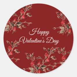 Pegatina Redonda Elegant Floral Red Happy Valentine’s Day 