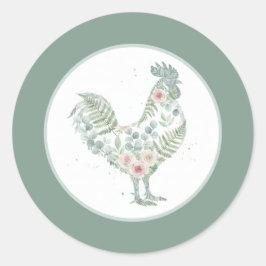 Pegatina Redonda Elegant Floral Rooster Sticker – Cottage Farmhouse