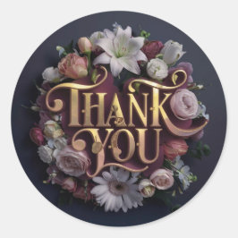 Pegatina Redonda Elegant Floral “Thank You” Gold Lettering Design