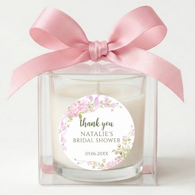 Pegatina Redonda Elegant Garden Floral Bridal Shower Thank You  (Subido por el creador)