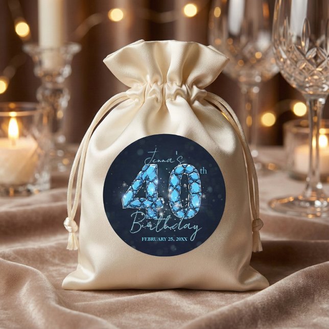 Pegatina Redonda Elegant Glam Sapphire Blue Gemstone 40th Birthday (Subido por el creador)