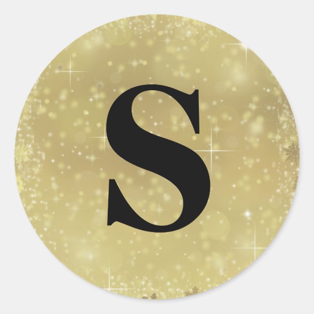 Pegatina Redonda Elegant Glitter Gold Monogram Envelope Seal (Anverso)