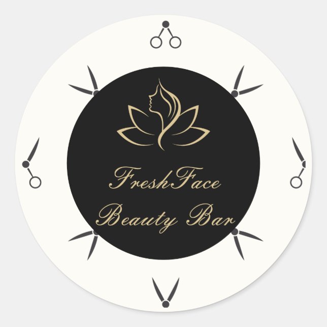 Pegatina Redonda Elegant gold and black beauty salon (Anverso)