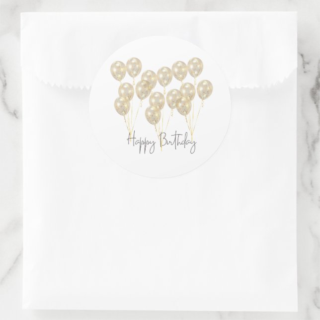 Pegatina Redonda Elegant Gold Balloon Happy Birthday (Bolso)