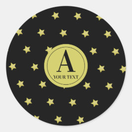 Pegatina Redonda Elegant Gold & Black Star Pattern Monogram