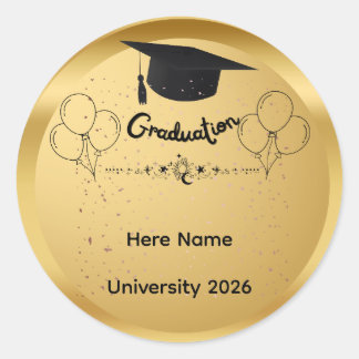 Pegatina Redonda Elegant Gold Graduation Class of 2026 Custom Name