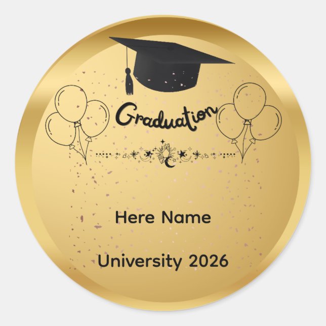 Pegatina Redonda Elegant Gold Graduation Class of 2026 Custom Name (Anverso)