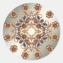 Pegatina Redonda Elegant Gold Jewel Flowers Sticker