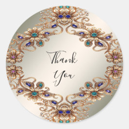 Pegatina Redonda Elegant Gold Jewel Flowers Sticker