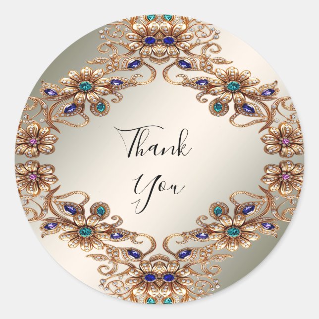 Pegatina Redonda Elegant Gold Jewel Flowers Sticker (Anverso)