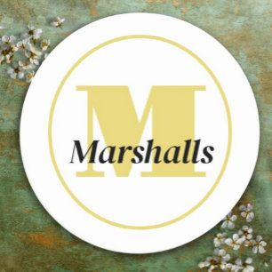 Pegatina Redonda Elegant Gold Monogram Script Name 