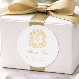 Pegatina Redonda Elegant Gold Monogram Wedding Crest Thank You