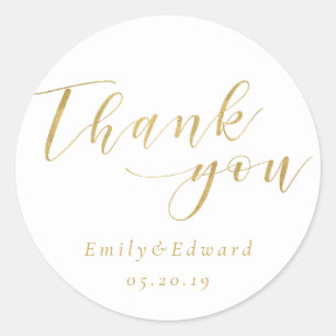 Pegatina Redonda Elegant Gold Script Wedding Favor Gracias