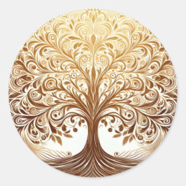Pegatina Redonda Elegant Gold Tree of Life Celebration Spiritual