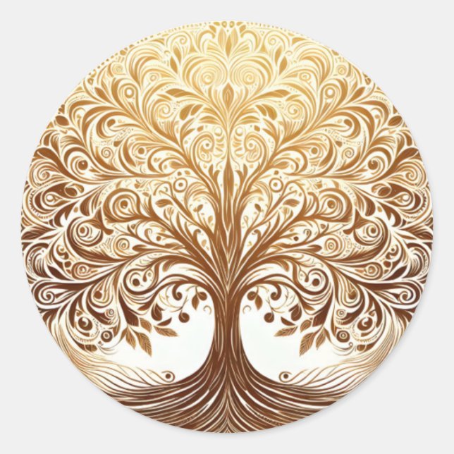 Pegatina Redonda Elegant Gold Tree of Life Celebration Spiritual (Anverso)