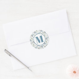 Pegatina Redonda Elegant Green Blue Monogram Envelope Seal