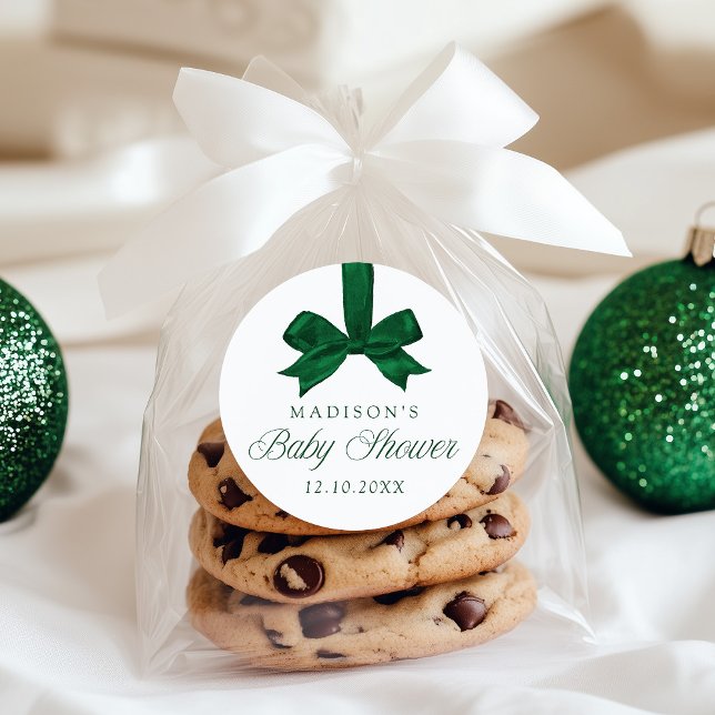 Pegatina Redonda Elegant Green Bow Christmas Baby Shower (Subido por el creador)