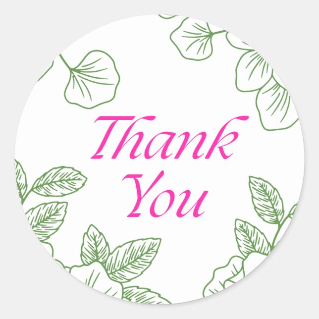Pegatina Redonda Elegant Green Leaf Thank You Sticker (Anverso)
