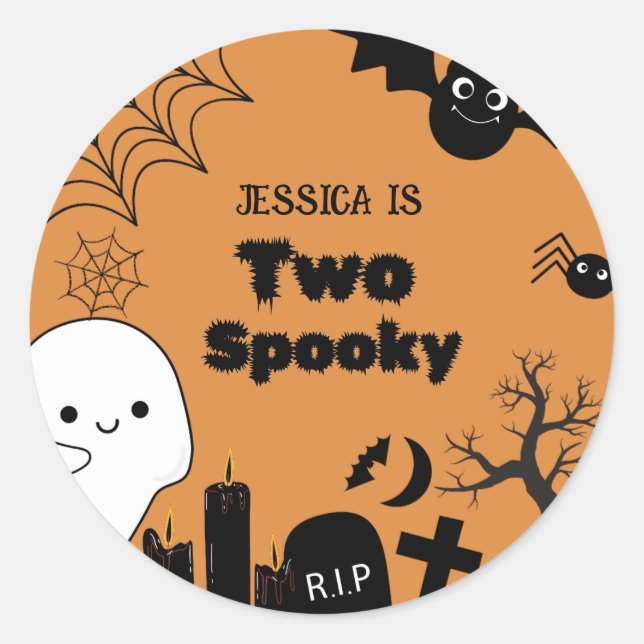 Pegatina Redonda Elegant Halloween two spooky second Birthday party (Anverso)