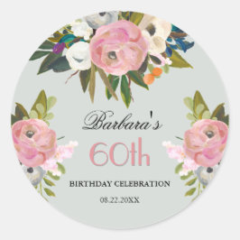Pegatina Redonda Elegant Handpainted Floral 60th Birthday Welcome