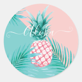 Pegatina Redonda elegant illustration of aloha pineapple baby showe