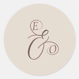 Pegatina Redonda Elegant Ivory Monogram Muted brown Wedding