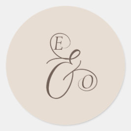 Pegatina Redonda Elegant Ivory Monogram Muted brown Wedding