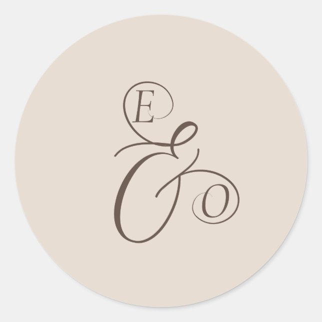 Pegatina Redonda Elegant Ivory Monogram Muted brown Wedding (Anverso)