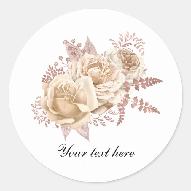 Pegatina Redonda Elegant Ivory roses customizable (Anverso)