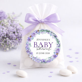 Pegatina Redonda Elegant Lavender Floral Baby Shower Sticker